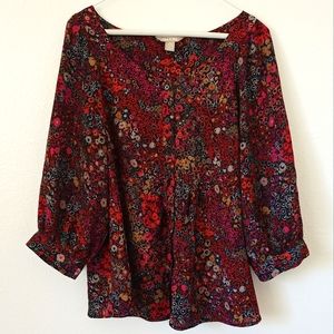 Scoop Neck Flower Patterned Blouse